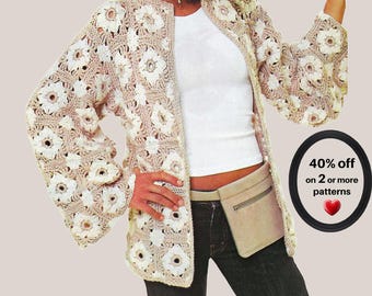 RETIREMENT-SALE* Easy Granny Square Cardigan Crochet Pattern - Boho Jacket Retro Sweater-Coat Vintage PDF