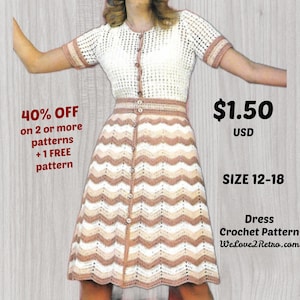 Boho Crochet Dress Pattern: Retro Hippie Style (PDF Download, Size 12-18)