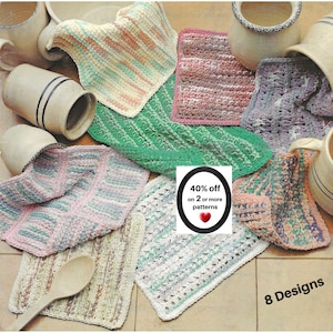 RETIREMENT-SALE - 8 Dishcloth Crochet Pattern Set - Cotton Washcloth, Christmas Kitchen Gift PDF