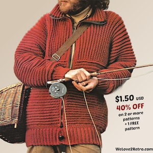 Easy Men’s Crochet Jacket Pattern PDF – Zip-Up Cardigan, Vintage Outerwear, Cozy Handmade Gift for Him - 491