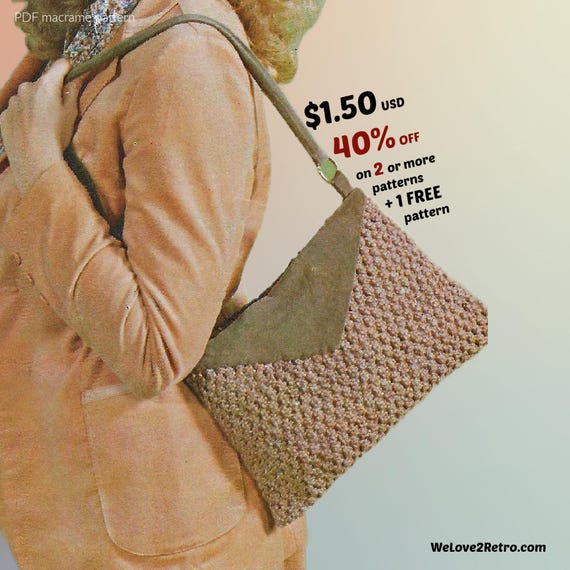 Patrón de bolso de macramé en PDF: Tutorial para crear un bolso de