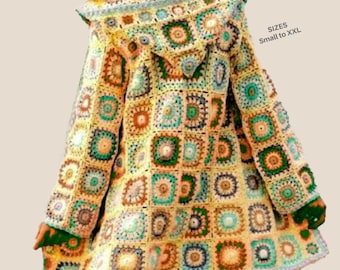 SVENDITA PER PENSIONAMENTO* Modello per cappotto con cappuccio all'uncinetto • Giacca boho • Cardigan con cappuccio vintage PDF