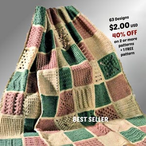 Granny Square Blanket Crochet Pattern PDF – 63 Unique Squares, Easy Lapghan, Retro Afghan Throw, Beginner-Friendly DIY Vintage Blanket - 238