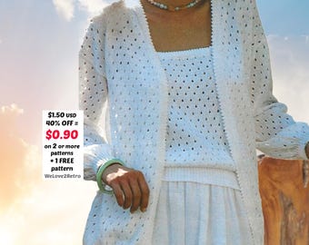 Patrón de tejido de top Sun (PDF) - Camisola de punto con encaje vintage para mujer, cárdigan veraniego y fresco