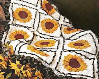 RETIREMENT‑SALE*** Sunflower Granny Square Crochet Pattern • Floral Boho Blanket • Vintage PDF