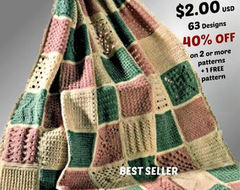 Granny Square Blanket Crochet Pattern PDF – 63 Unique Squares, Easy Lapghan, Retro Afghan Throw, Beginner-Friendly DIY Vintage Blanket - 238
