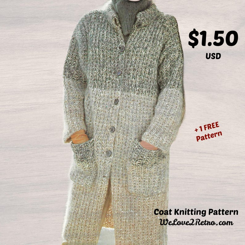 778 Women’s Coat Knitting Pattern +1 FREE PATTERN, Knit Coat Design ...