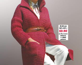 Chunky Knit Coat Pattern PDF – Vintage Cardigan Jacket for Women • Cozy Fall Coat