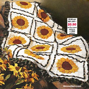 Sunflower Granny Square Afghan Pattern PDF – Easy Crochet Floral Blanket, Vintage Boho DIY Throw
