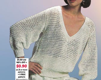 Knit Cotton Top Pattern – Summer Pullover Vintage Jumper • Lightweight Knitting PDF