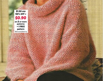Women's Sweater Knitting Pattern PDF, Easy Knit Pullover, Vintage Jumper DIY, Beginner Cozy Gift