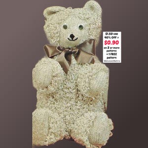 Knit Bear Pattern PDF – Easy Teddy Bear Stuffed Animal, Vintage Soft Toy Tutorial