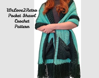 128-2  ==> MY DESIGN Easy Pocket Shawl Crochet Pattern, beginner crochet pattern, wrap crochet pattern, crochet patterns.