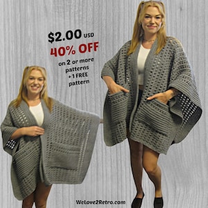 Easy Crochet Pocket Ruana Pattern PDF – Beginner-Friendly Wrap with Pockets, Cozy Shawl Layer, Instant DIY Download- 111-2