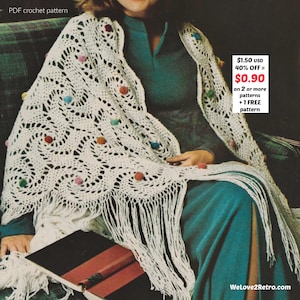 Patrón PDF de chal de encaje de crochet (oferta de jubilación) - Chal triangular bohemio, bufanda de boda, ligero