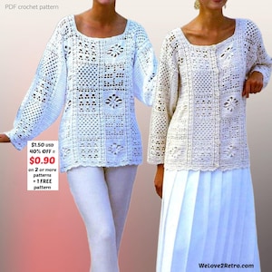 RETIREMENT-SALE***  Granny Square Top Pattern Boho Crochet - Tunic Festival Vintage Summer Easy