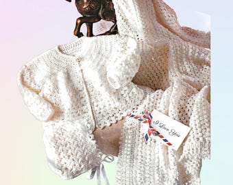 Crochet Baby Set Pattern - Shawl Jacket Hat Easy Newborn Gift PDF  Crochet