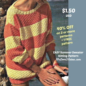 Boho Knit Summer Sweater Pattern: Easy Cotton Top (PDF Download)