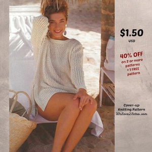 1124 Knit swimsuit cover, knit cotton coverup, knitted cover-up, sun top PDF pattern, sun top design, knit cover-up DIY, Knit Tunic Pattern.