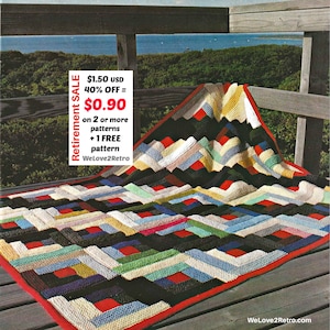 RETIREMENT-SALE***  Easy Knit Blanket - Log Cabin Knitting Pattern, Beginner Patchwork Afghan Stash Buster PDF