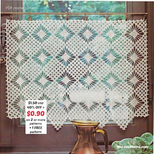 RETIREMENT-SALE***  Crochet Curtain Pattern Lace - Valance Boho Window Design,  Vintage Cafe PDF
