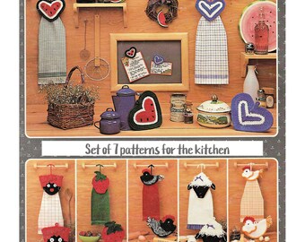 223 - 7 Vintage Crochet Patterns for the Kitchen, Towel Holder Crochet Pattern, Pot Holder Crochet Pattern, Magnet Crochet Pattern.