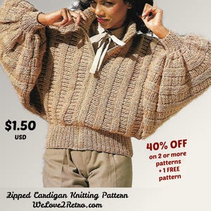119 Knitting Pattern PDF – Women&#39;s Zippered Cardigan, Vintage Knit Jacket Pattern, Chunky Knit Waistcoat, Cozy Retro Fall Boho Knit