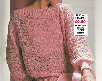 Easy Knit Sweater Pattern - Vintage Pullover Knitting PDF, Women’s Cozy Beginner Jumper Tutorial