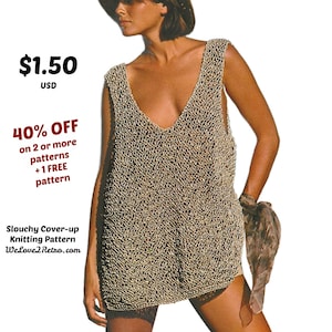954 Knit Bikini Cover-Up PDF Pattern – Easy Summer Knit Swimsuit Cover, Knit Easy Slouchy Sun Top PDF, Summer Top Knitting Pattern