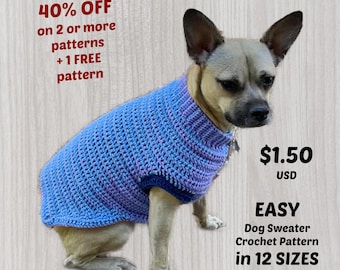 EASY Crochet Dog Sweater Pattern: 12 Sizes (PDF Pattern)