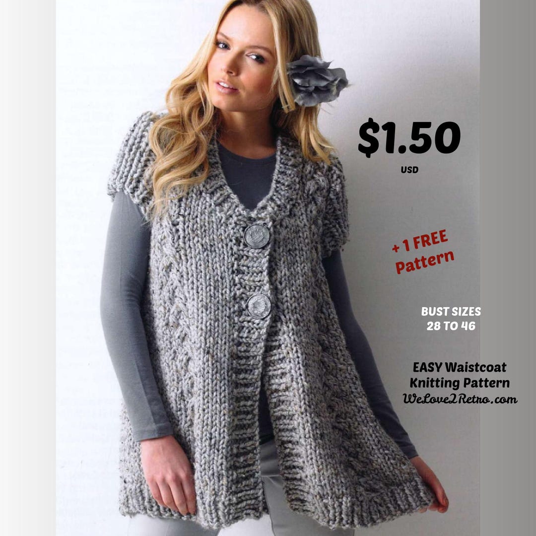 864 Chunky Waistcoat Knitting Pattern Bust 28 to 46, Knit Easy
