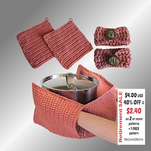 Crochet Kitchen Set Pattern PDF, Vintage Pot Holder Towel Ring, Easy Beginner