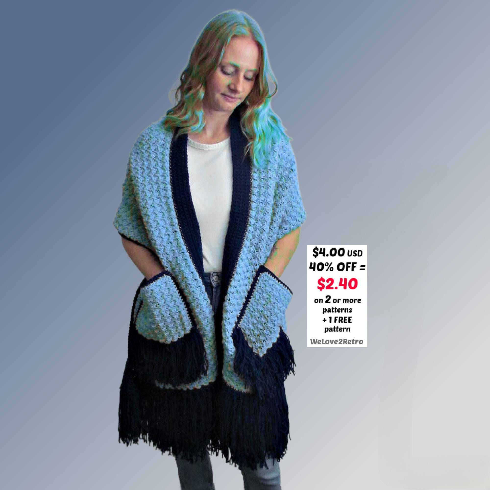 RETIREMENT-SALE*** Crochet Pocket Shawl - Easy Boho Wrap Fringe ...