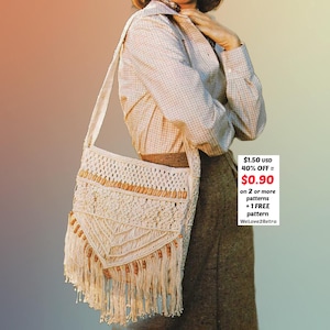 REA*** Mönster för handväska med makramémönster i PDF-format – Enkel handledning för bohemisk handväska, festivalväska