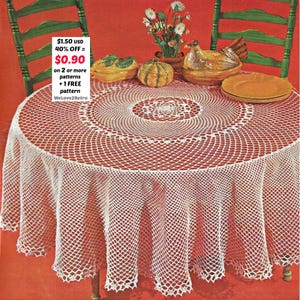 RETIREMENT-SALE***  Vintage Crochet Tablecloth Pattern PDF – Easy Round Doily Topper, Lace