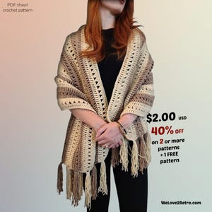 Crochet Boho Shawl Pattern PDF – Easy Lacy Fringe Wrap, Vintage DIY Festival Scarf