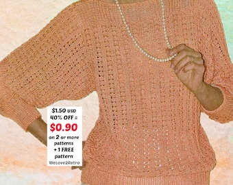 RETIREMENT-SALE***  Lace Knit Sweater Pattern - Summer Lightweight Pullover Vintage Cotton Top Knitting PDF