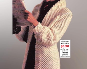 Jacket Knitting Pattern PDF • Women’s Knit Cardigan • Chunky Coatigan Sweater Coat