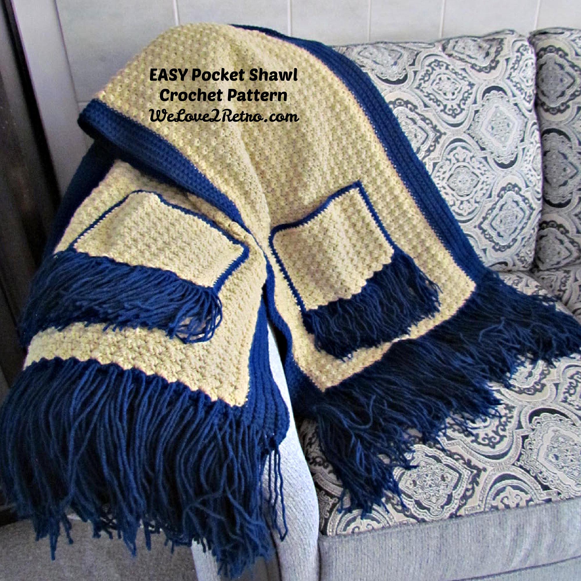 RETIREMENT-SALE*** Crochet Pocket Shawl - Easy Boho Wrap Fringe ...