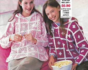 RETIREMENT-SALE***  Granny Square Sweater Crochet Pattern PDF – Boho Crochet Hoodie Jumper, Vintage Diy Pullover