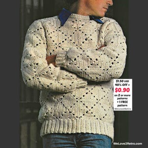 Modèle PDF de pull pour homme au crochet – Pull carré grand-mère, bricolage pull vintage