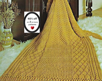RETIREMENT-SALE*  Vintage Knit Afghan Pattern • Cozy Throw, Classic Texture Blanket (PDF Pattern)