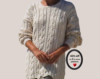 OPRUIMINGSVERKOOP* Breipatroon voor een trui (PDF) – Vintage pullover tuniek, knusse herfsttrui (voor gevorderden)