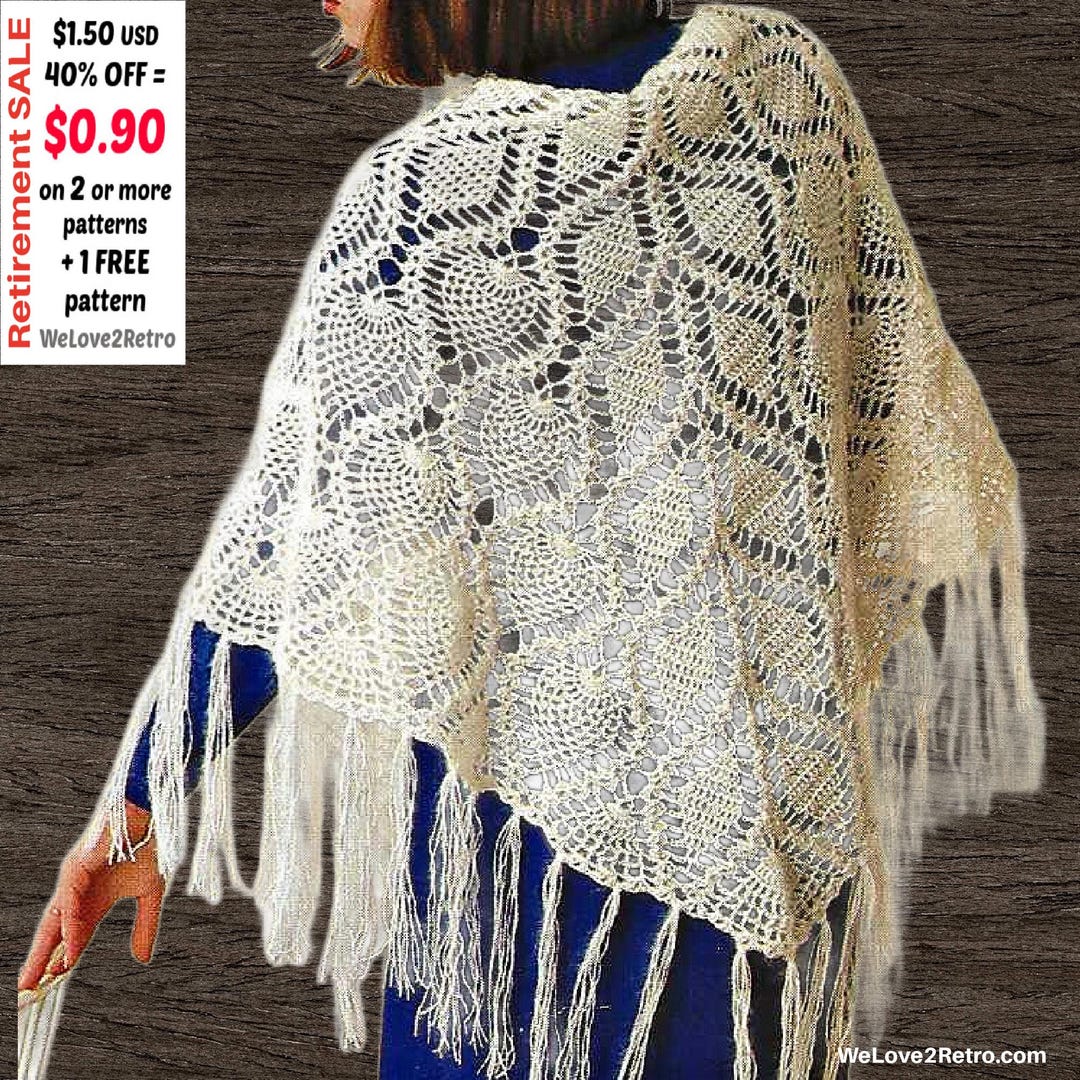 Crochet Shawl Pattern - Vintage Triangle Wrap Easy Lacy Scarf ...