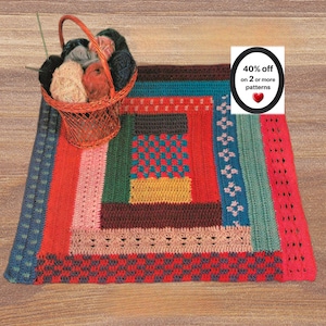 RETIREMENT-SALE*  Log Cabin Crochet Afghan Pattern • Scrap Yarn Blanket - Easy Throw (LogCabin Rug PDF)