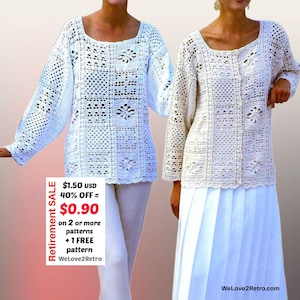 RETIREMENT-SALE***  Boho Top Crochet Pattern - Crochet Granny Square Look Tunic, Summer Festival Women PDF