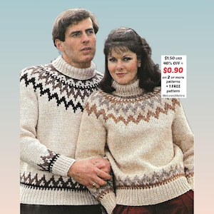 RETIREMENT-SALE***  Nordic Sweater Knitting Pattern, Chunky Fair Isle Unisex Winter Pullover Men & Women