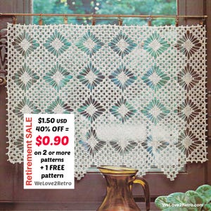 RETIREMENT-SALE***  Crochet Curtain Pattern Lace Valance - Boho Window Design, Cafe Home Decor