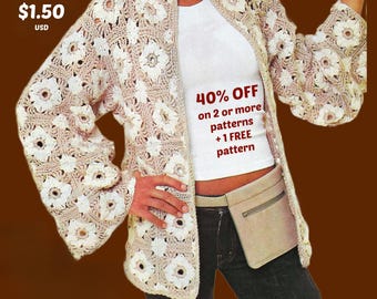 Granny Square Cardigan Crochet Pattern PDF – Easy Boho Jacket with Chunky Yarn – Festival Patchwork Sweater – Instant Download - 504