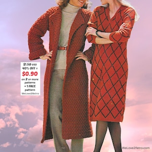 RETIREMENT-SALE***  Boho Knit Dress Pattern - Wool Coatigan Vintage Long Sweater, Coat Easy Knitting